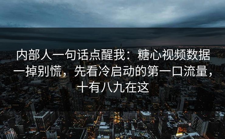 内部人一句话点醒我：糖心视频数据一掉别慌，先看冷启动的第一口流量，十有八九在这