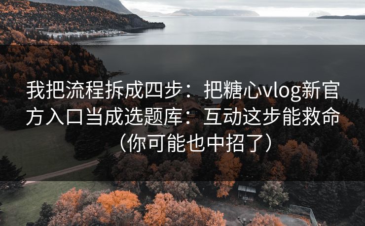 我把流程拆成四步：把糖心vlog新官方入口当成选题库：互动这步能救命（你可能也中招了）