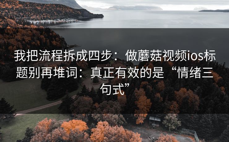 我把流程拆成四步：做蘑菇视频ios标题别再堆词：真正有效的是“情绪三句式”