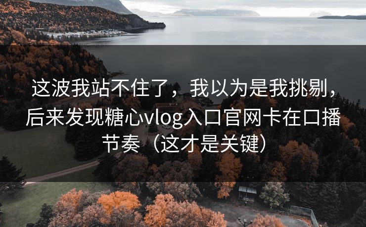 这波我站不住了，我以为是我挑剔，后来发现糖心vlog入口官网卡在口播节奏（这才是关键）